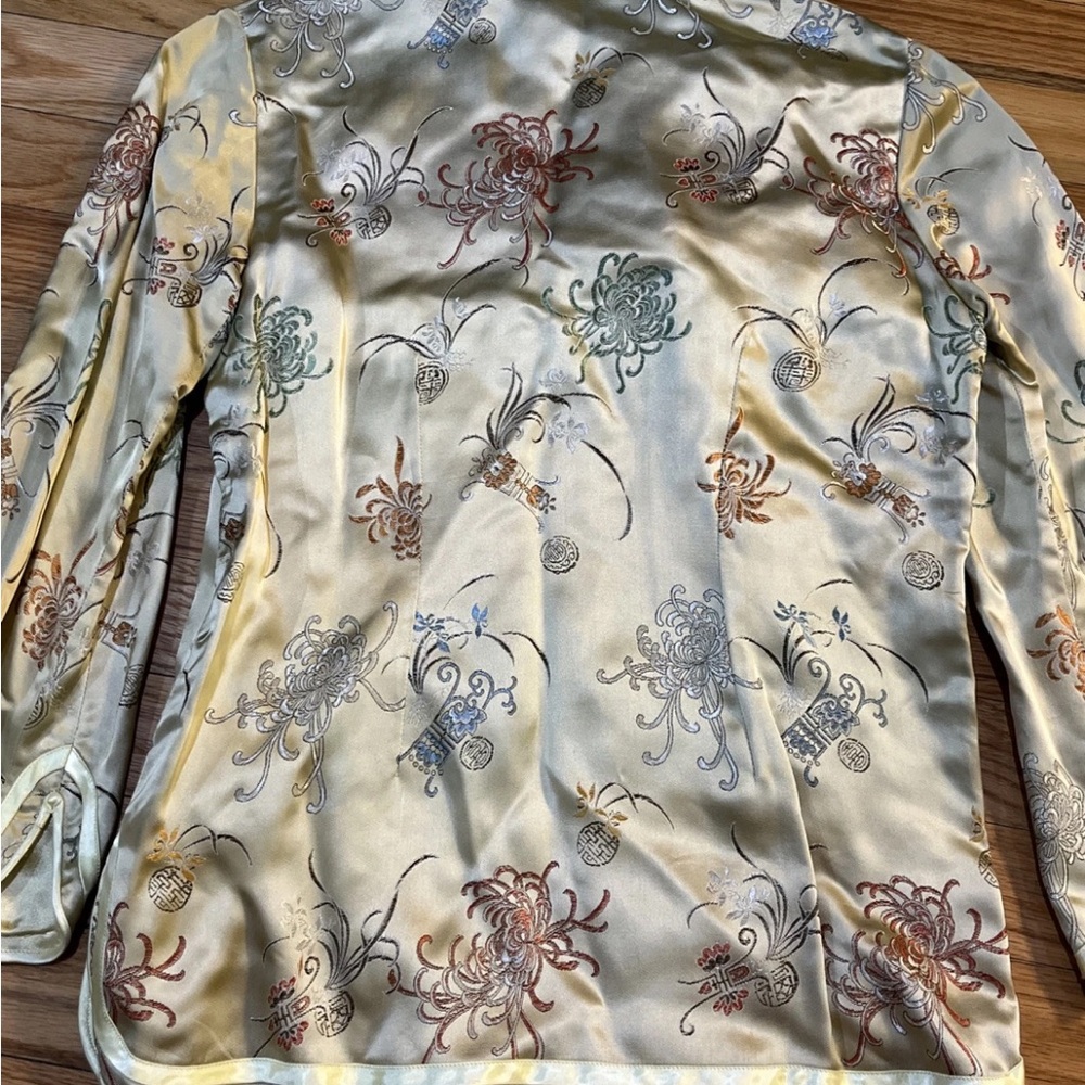Peony Chinese / Asian Gold Tang Suit Top Jacket Embroidered Flowers 34 - Picture 6 of 11